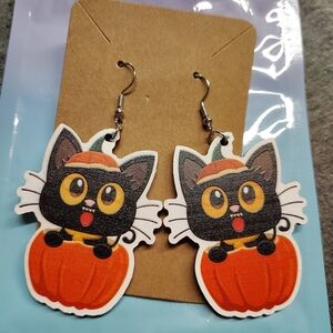 Black Cat Pumpkin Earrings